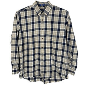 Pendleton Canterbury Cloth Flannel Shirt Men L Blue Beige Plaid Wool Pima Cotton